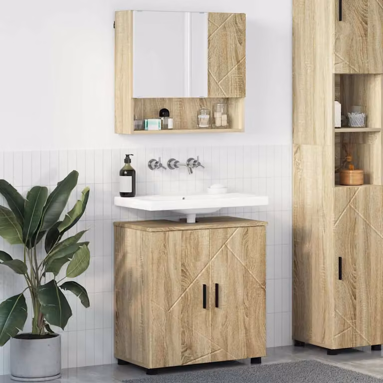 Set di mobili per il bagno vidaXL composto da mobile lavabo e armadietto specchio in rovere marrone, L/P/H: 61 x 35 x 64 cm