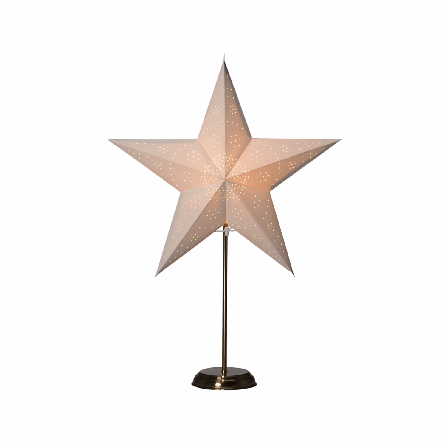 Stella di carta - a 5 punte - in piedi - H: 68cm - presa e cavo E14 inclusi - colore ottone/bianco