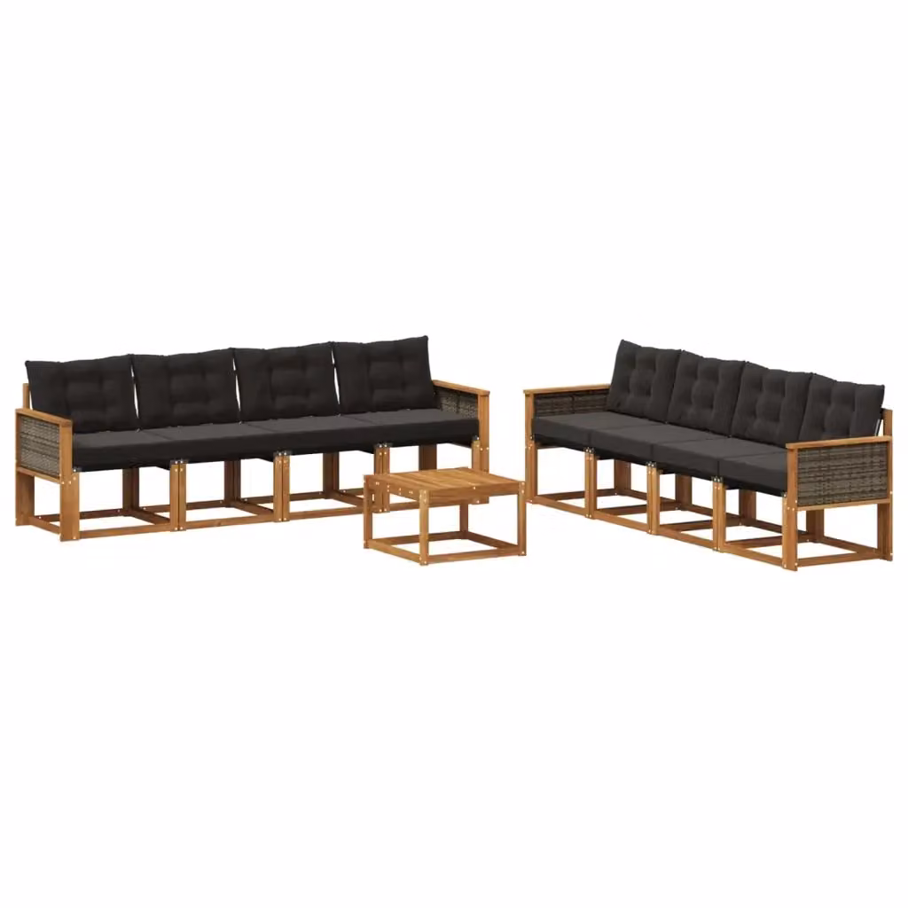 Set di divani da esterno vidaXL a forma di U composto da 9 pezzi in legno di acacia con cuscini beige e nero – 2