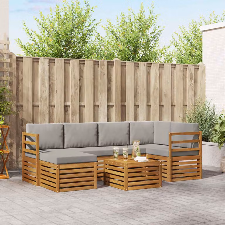 Set di divani da esterno vidaXL 7 pz in legno di acacia con cuscini Grigio e Marrone