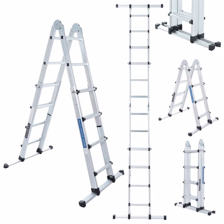 WORHAN Scala 410 cm Scala telescopica in alluminio Scala pieghevole Scala singola Scala a gradini allungabile Barra stabilizzatrice Scala multifunzionale versatile LG4
