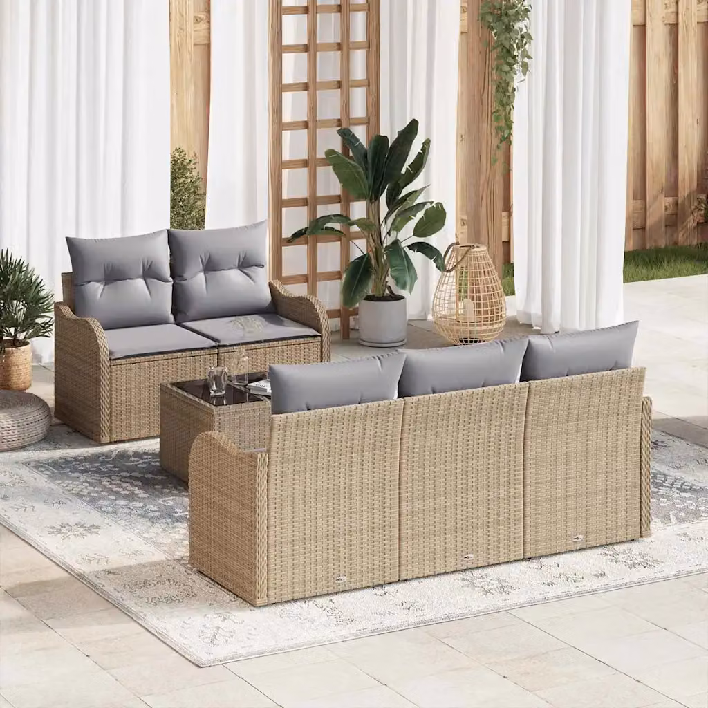 Set Divano da Giardino a L vidaXL Beige con Cuscini e Tavolino, Design Moderno in Polyrattan e Metallo con Struttura in Acciaio Verniciato a Polvere
