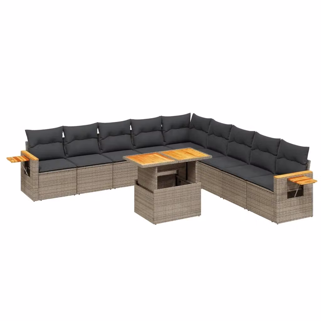 vidaXL Set Divani da Giardino 11 pz in Polyrattan Grigio con Cuscini e Tavolino da Esterno – 2