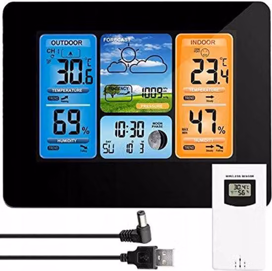 Stazione meteorologica con sensore esterno wireless - Stazione meteorologica con sensore esterno - Argento e nero