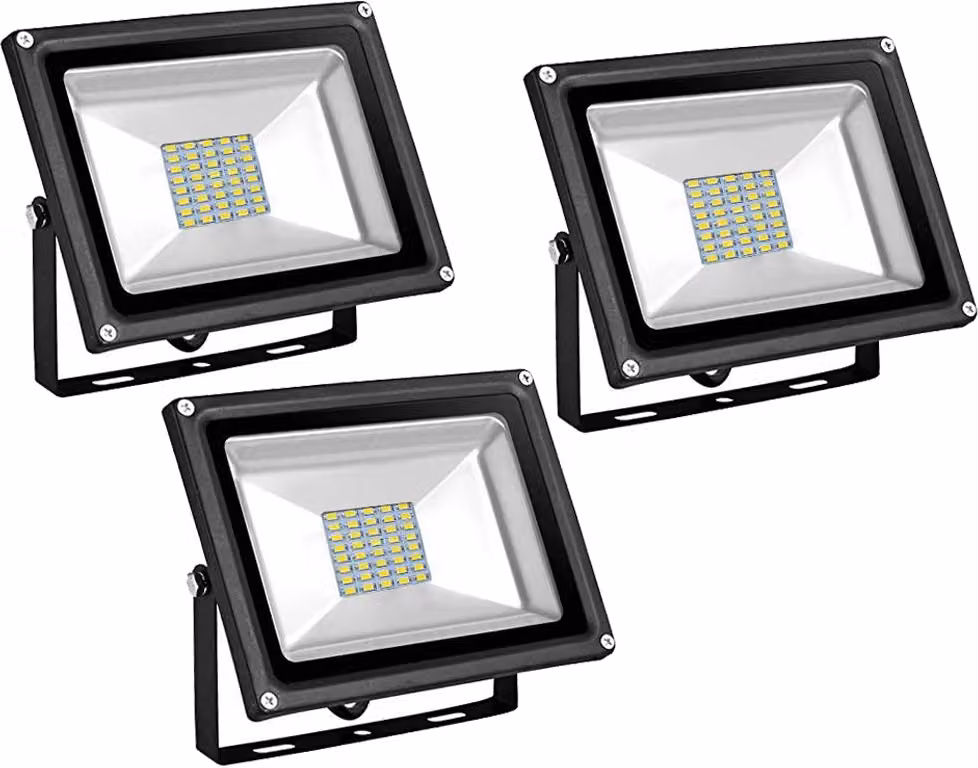 Greenmigo 3x 30W SMD Floodlight Faretto Bianco caldo Alloggiamento in alluminio nero IP65 Impermeabile Lampada a LED Applique da parete Luce di fondo Illuminazione diffusa Lampada da giardino a LED Faretto da esterno
