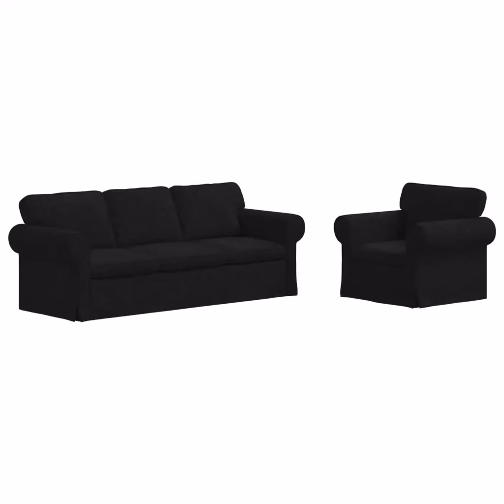 Set di 2 divani vidaXL moderni in tessuto nero con struttura in metallo L: 215 cm, P: 82 cm, H: 80 cm – 2