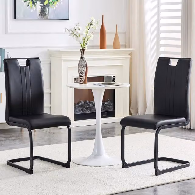Set di 2 sedie da pranzo MIVRAY moderne in ecopelle nera con base a sbalzo e finitura opaca per casa e ufficio