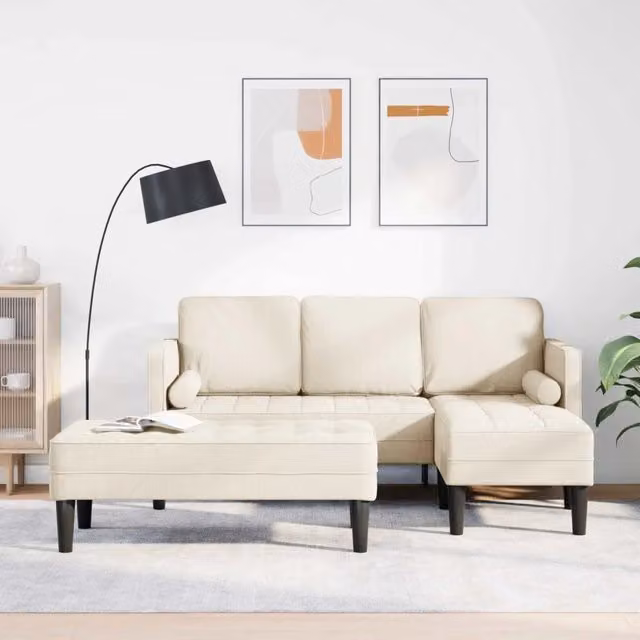 Set di 2 divani angolari moderni vidaXL in tessuto beige reversibile con cuscini inclusi L/P/H: 173 x 131 x 67 cm