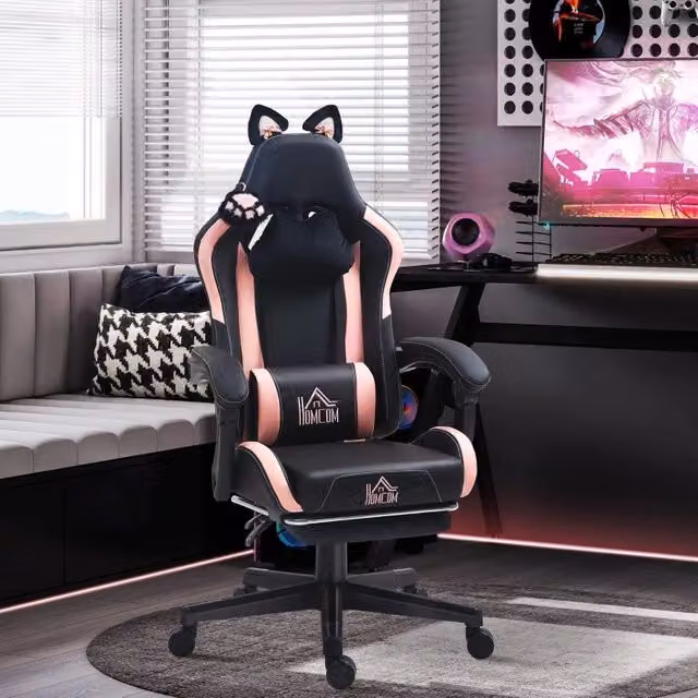 Poltrona Gaming REDOM con orecchie di gatto, Nero, L: 65 cm, P: 62 cm, H: 116-124 cm – 1