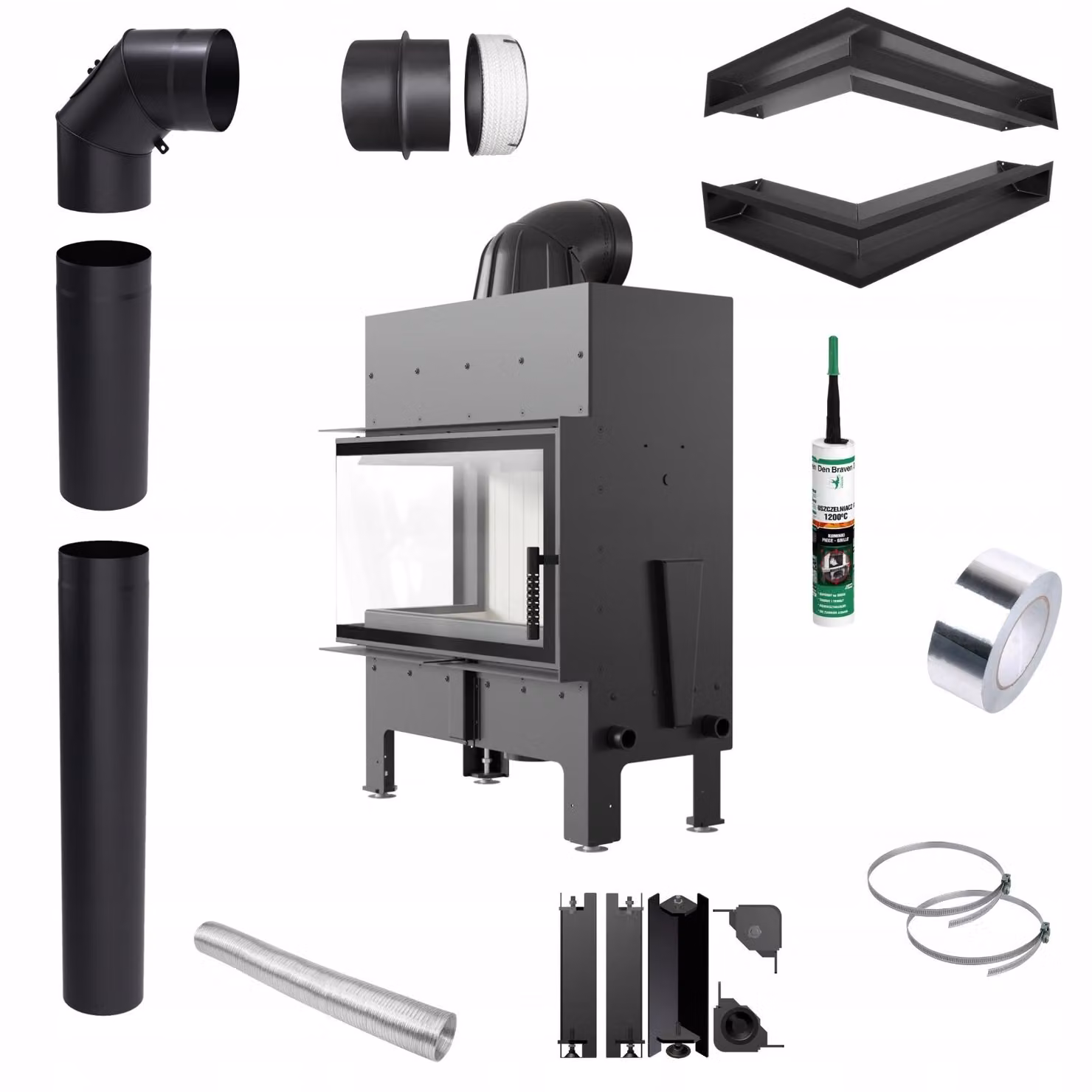 Inserto per caminetto KRATKI FLOKI M Angolo sinistro Kit di installazione da 10 kW