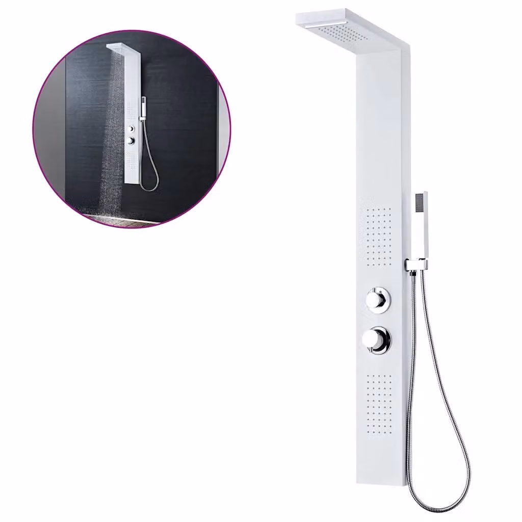 Pannello Doccia vidaXL in Alluminio Bianco Opaco con Doccetta a Mano e Funzioni Rain e Massage – 2