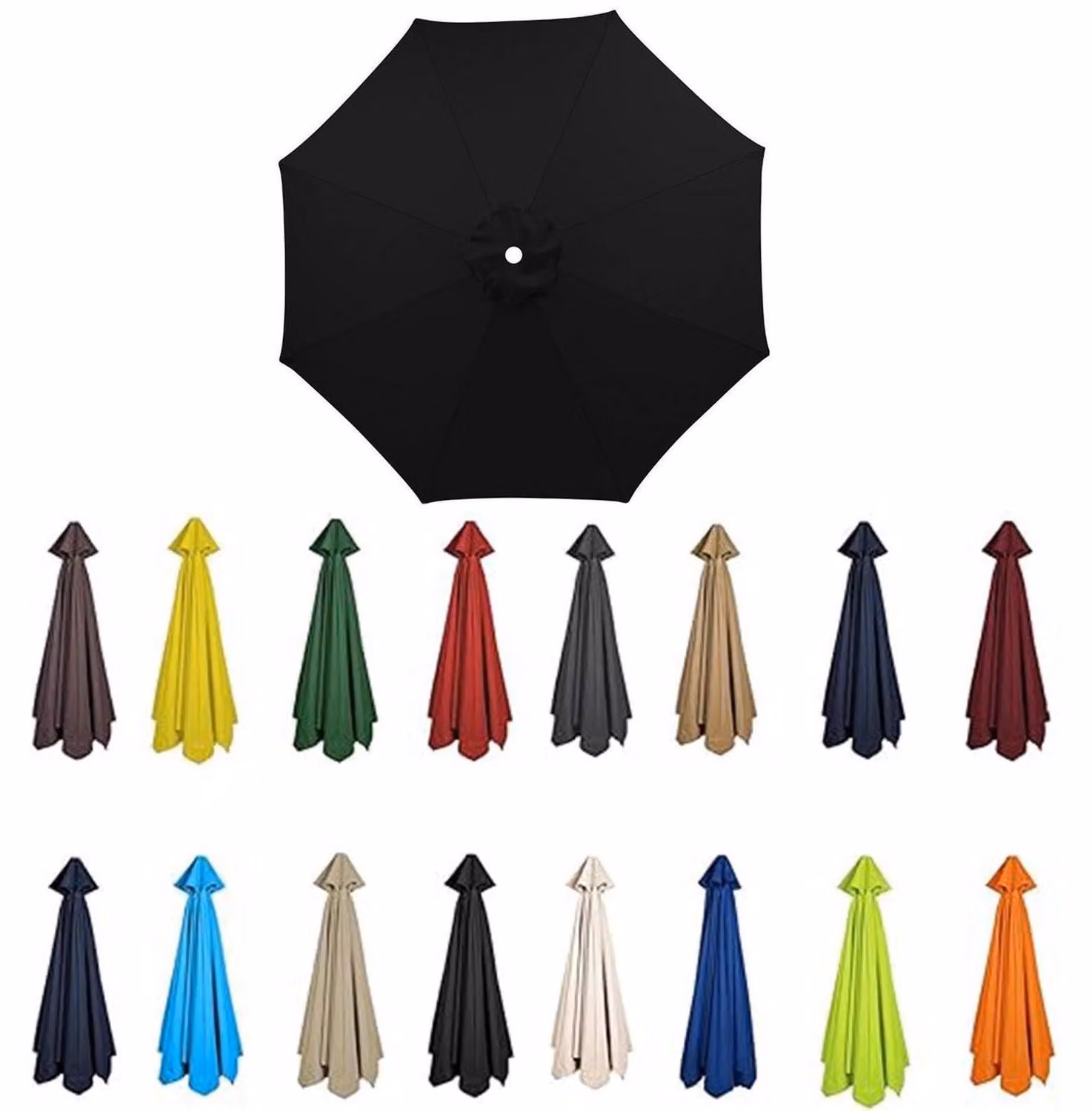 Copertura di ricambio per ombrellone, dimensioni da 3,5 metri a 2 metri, con 6/8 stecche, colore nero, protezione UV 50