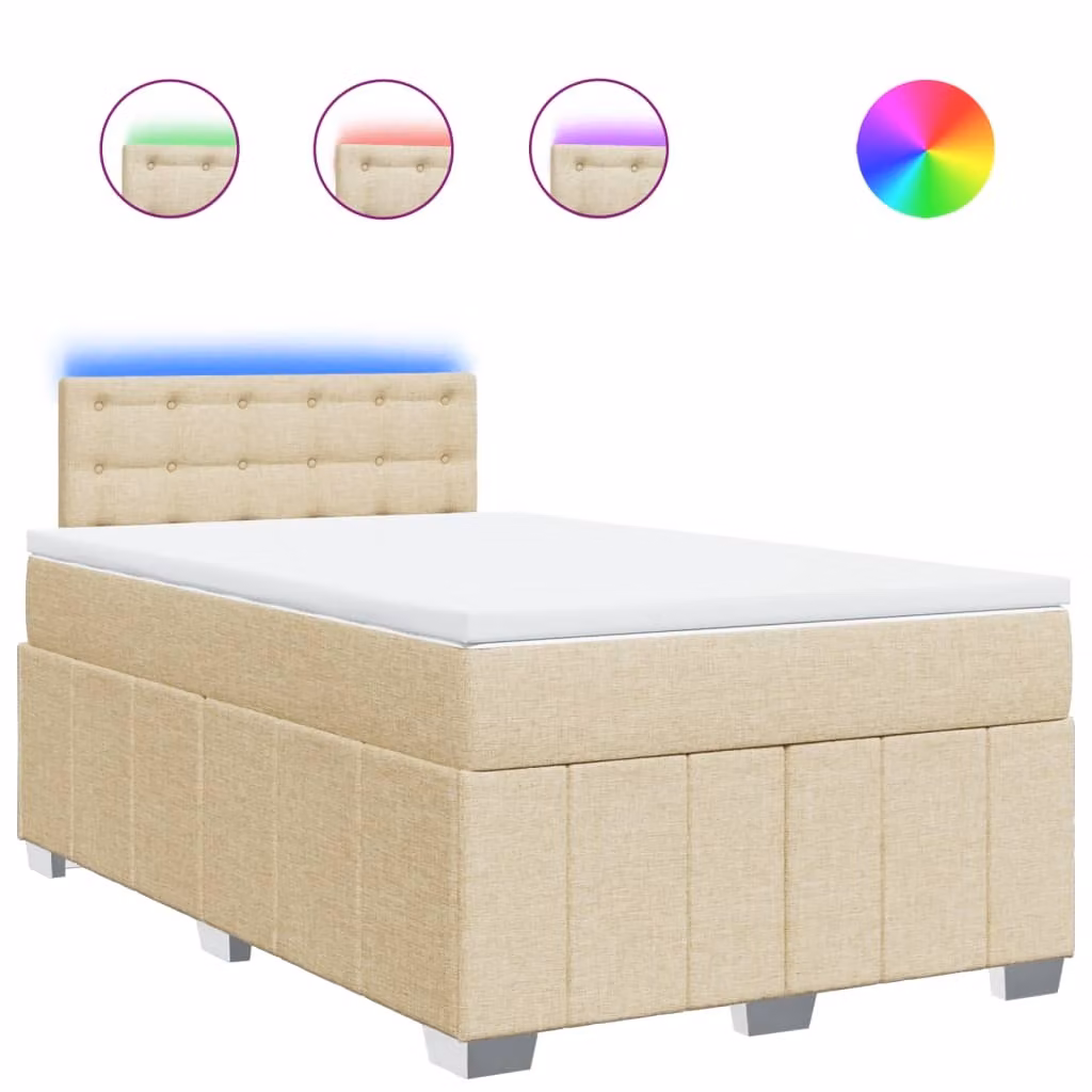 Letto a molle con materasso crema 120x190 cm in tessuto