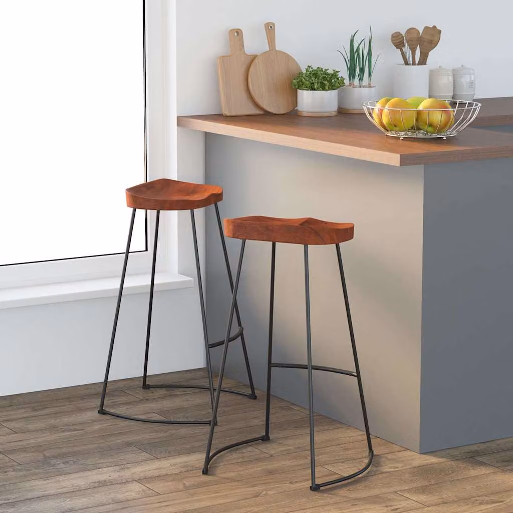 Set di 2 sgabelli da bar Gavin vidaXL in legno di mango e metallo, colore marrone, L 50 cm x P 40 cm x H 78 cm