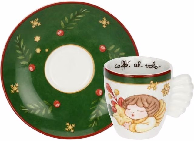 Set di 2 tazzine da espresso e zuccheriera in porcellana multicolore Thun Sorprese di Natale