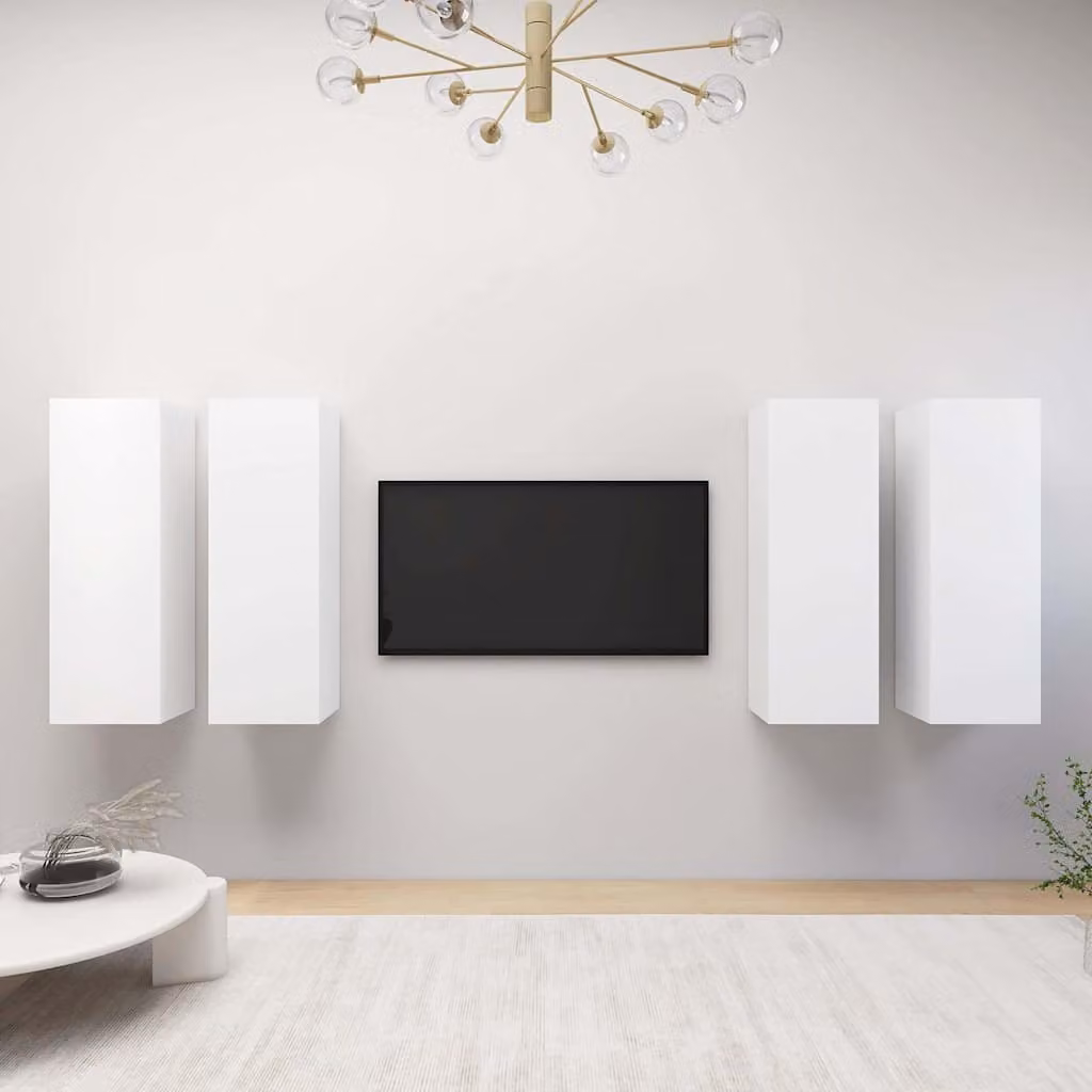 Set di 4 mobili porta TV vidaXL in legno multistrato e MDF, colore bianco opaco, L/P/H: 30,5 x 30 x 90 cm