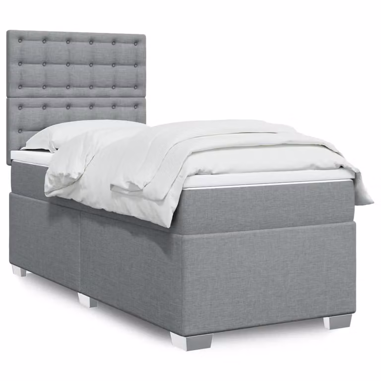 vidaXL Giroletto a Molle Ibrido con Materasso in Tessuto Grigio e Bianco L/P/H: 100 x 200 cm
