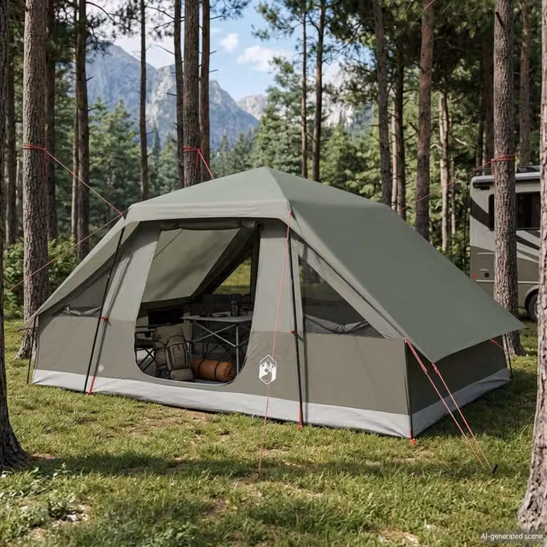 Tenda familiare vidaXL verde con telo da pioggia impermeabile in poliestere e acciaio