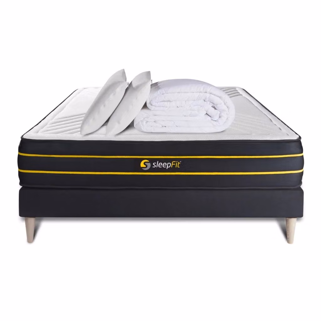 Set letto completo Sleepfit con materasso, box spring imbottito, doghe, 2 cuscini e piumino, colore nero, L/P: 180 x 200 cm – 2