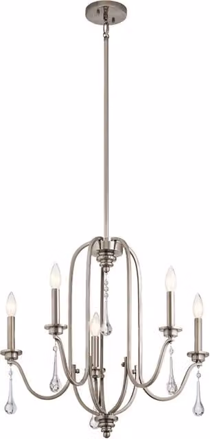 Lampadario Classico Karlee Acciaio Peltro Classico Cristallo 5 Luci E14
