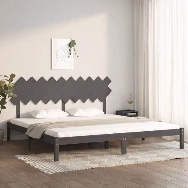Letto con Giroletto vidaXL in Legno Massello di Pino Grigio 200 x 200 cm – 1