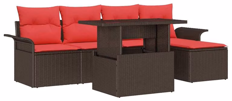 Set Divano da Giardino con cuscino 6 pcs Marrone Poly Rattan