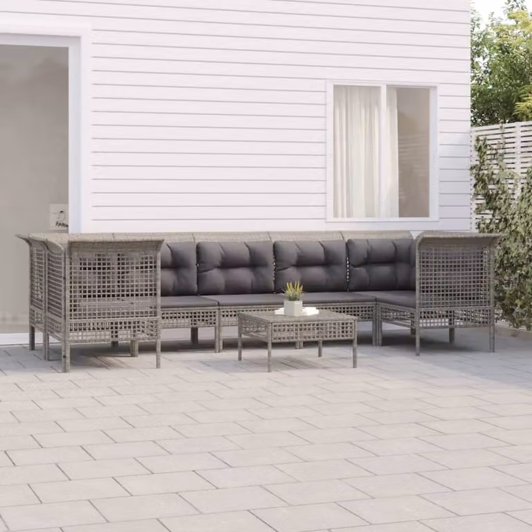 vidaXL Set Divani da Giardino 8 pz in Polyrattan Grigio con Cuscini e Struttura in Acciaio