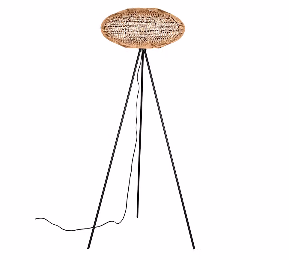 Piantana Trio Lighting Hedda in metallo e corda sisal, nero e marrone, H 150 cm – 2
