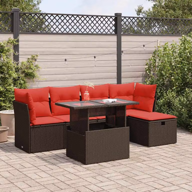 Maison Exclusive - Set Divano Giardino 6 pz con Cuscini Marrone Polyrattan Acacia