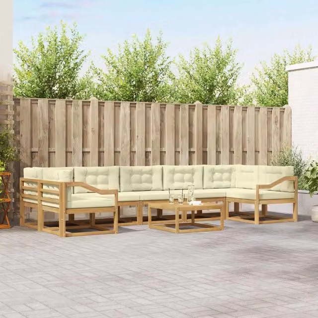 Set di divani da esterno vidaXL in legno di acacia con tavolo da caffè, colore bianco e beige – 1