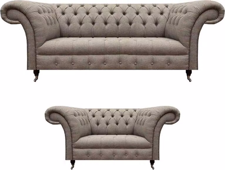 Wohnzimmer 2x Sofa Set Grau Textil 3+2 Sitzer Luxuriöse Polstermöbel