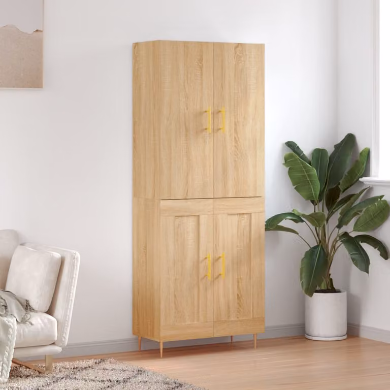 Credenza moderna vidaXL in legno e metallo color rovere, L: 69,5 cm, P: 34 cm, H: 180 cm