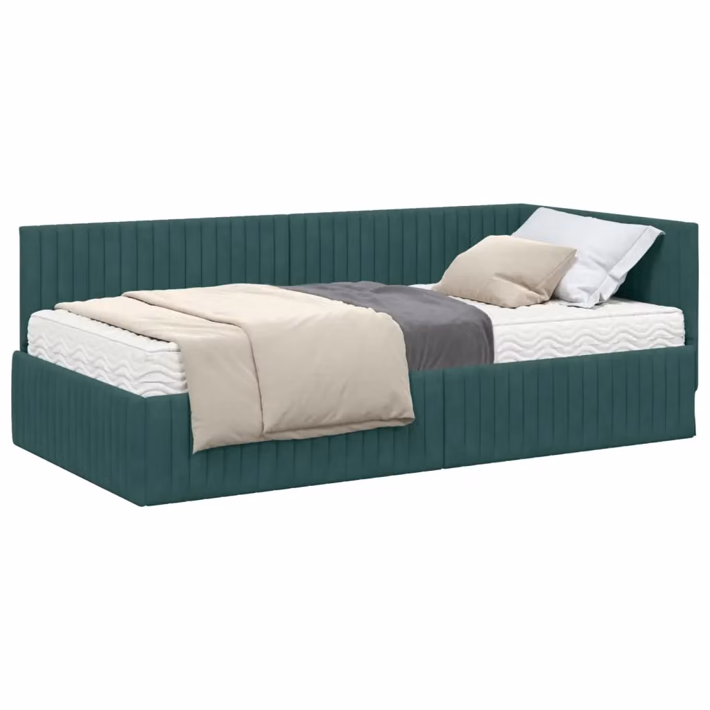 Letto con Struttura Imbottita in Velluto e Materasso vidaXL Verde, L/P/H: 90 x 200 x 72 cm – 2