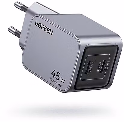 Caricabatterie Ugreen Nexode Pro Fast Charger Dual USB-C da 45W, Nero
