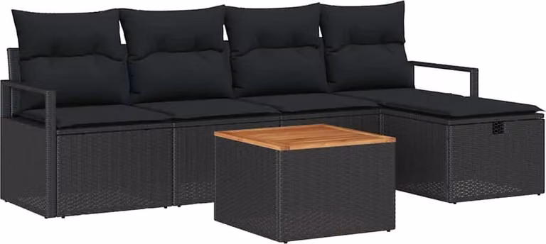 Set Divano da Giardino con cuscino 6 pcs Nero Poly Rattan