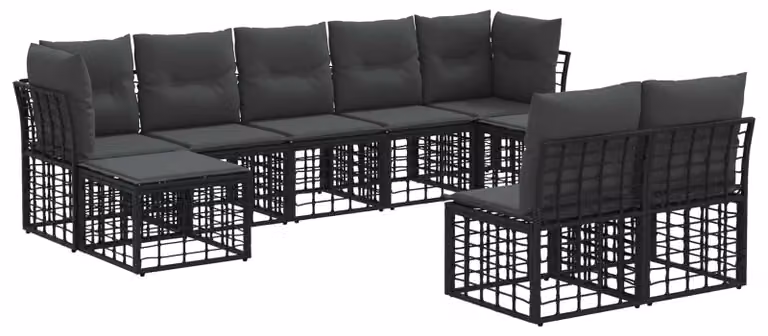 Set di divani da esterno Nero e Grigio scuro Poliestere