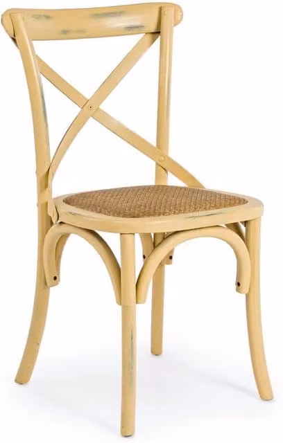 Sedia CROSS in legno di olmo e rattan naturale color marrone per sala da pranzo e cucina