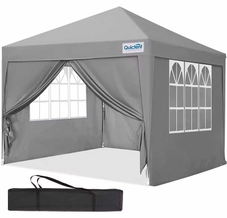 Gazebo da esterno, dimensioni 2,4x2,4 metri, impermeabile, con pareti laterali, protezione UV 50+, struttura in acciaio, colore grigio
