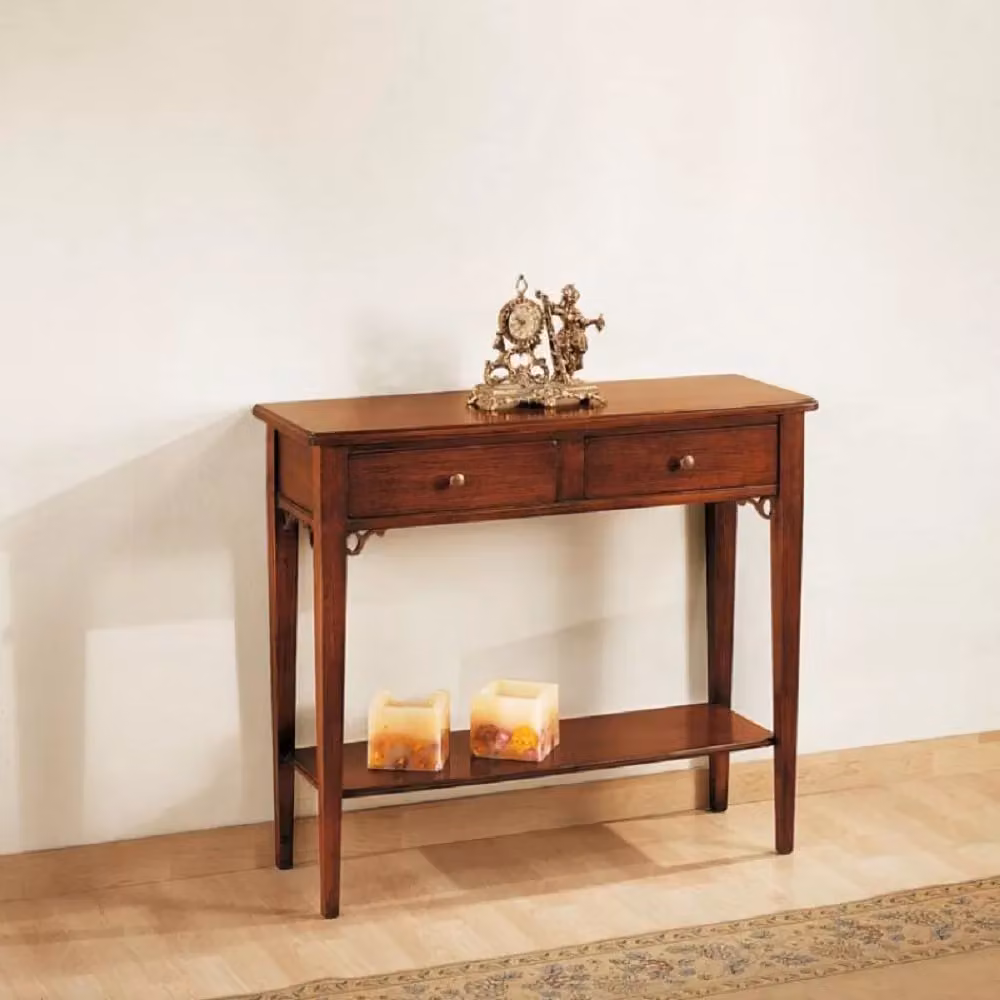 Consolle con 2 cassetti in legno massello di Mobili2g, colore marrone, L: 90 cm, P: 31 cm, H: 77 cm – 2