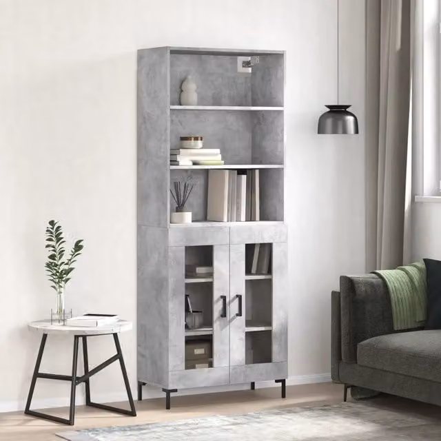 Credenza moderna vidaXL in legno e metallo Grigio, L: 69,5 cm, P: 34 cm, H: 180 cm – 1