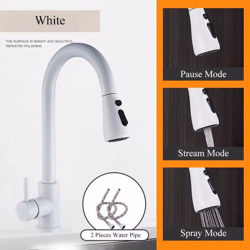 Miscelatore per cucina – Miscelatore estraibile per lavello – Rotazione a 360° – Acqua calda e fredda – Monocomando, installazione con un foro – Ottone con cartuccia in Vetroceramica – Bianco