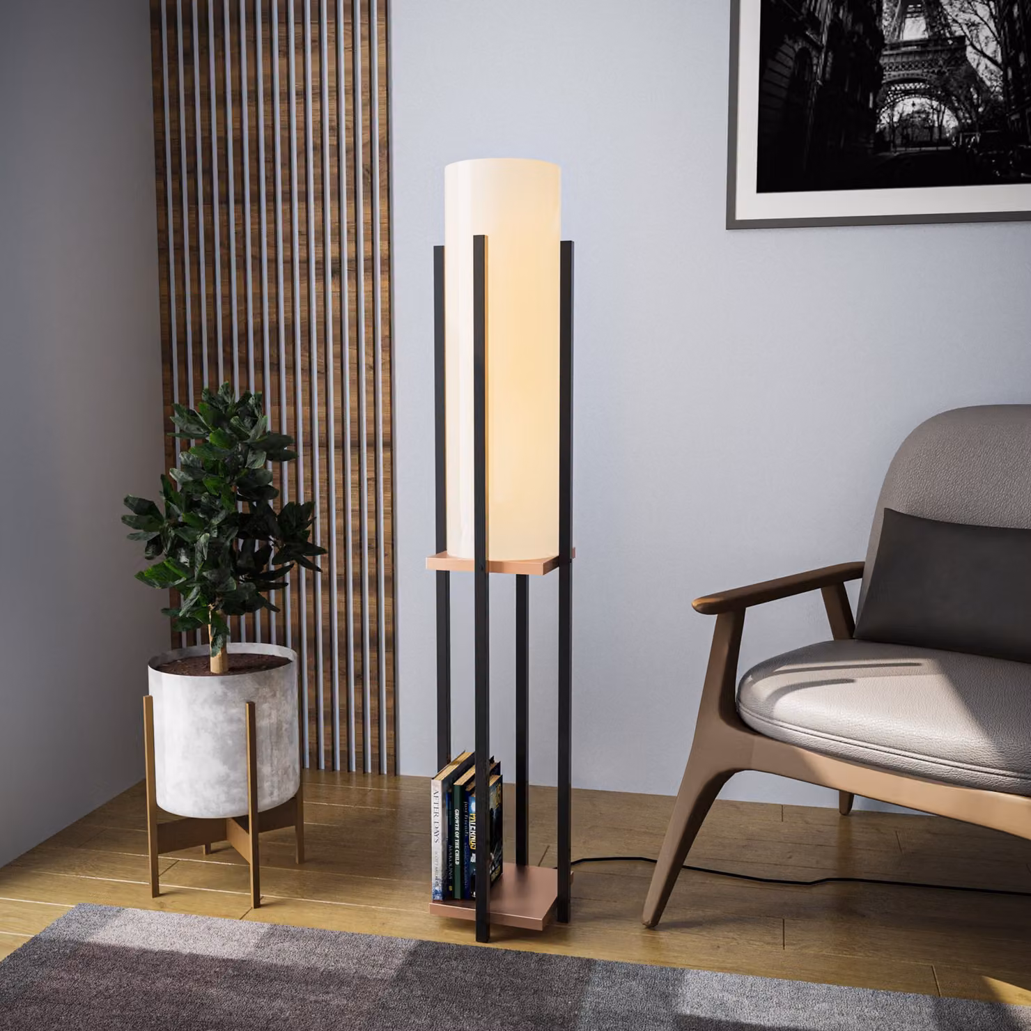 Opviq, Lampada da scaffale - 8127, lampada da terra, nero, metallo, 25 x 25 x 130 cm