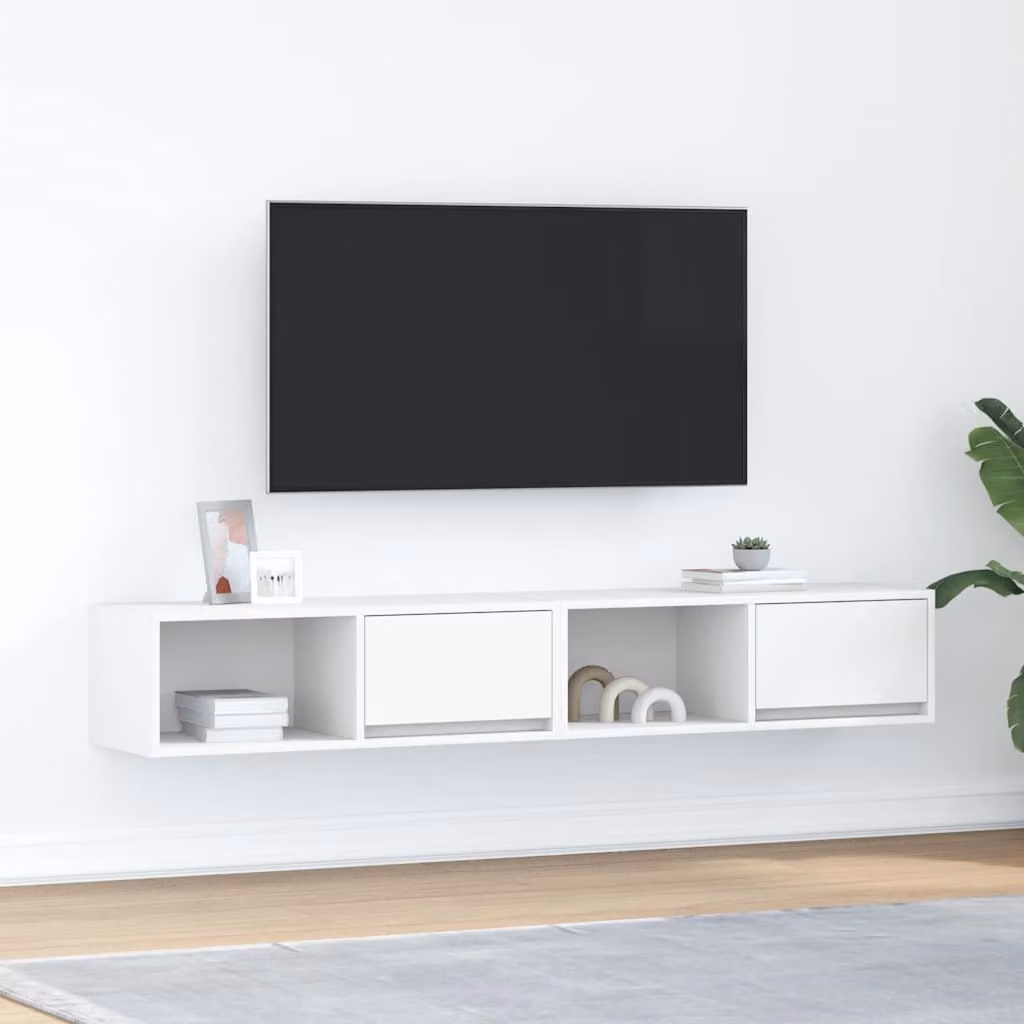 Set di 2 mobili TV da parete vidaXL in legno multistrato e MDF, colore bianco opaco, L 80 cm x P 31 cm x H 25,5 cm