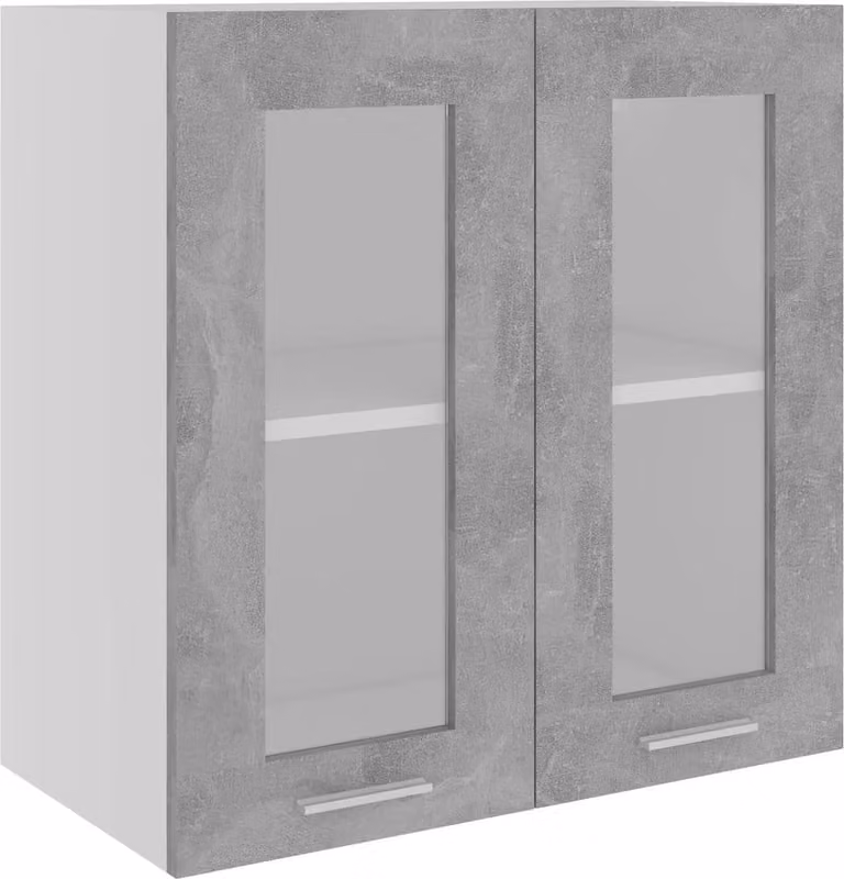 Mobile Pensile con Vetro “Lyon” Grigio Cemento 60x31x60 cm
