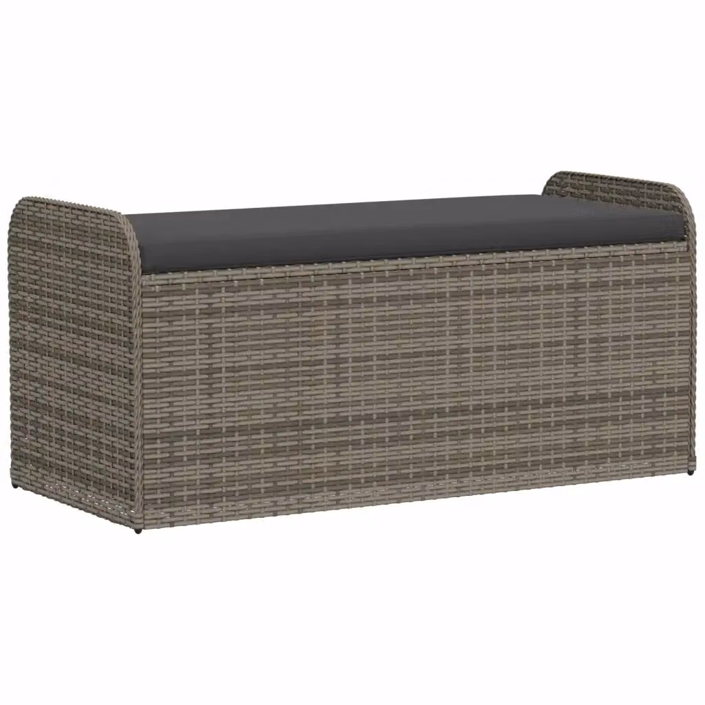 Cassapanca con cuscino in polyrattan grigia vidaXL L: 115 cm, P: 51 cm, H: 52 cm – 2