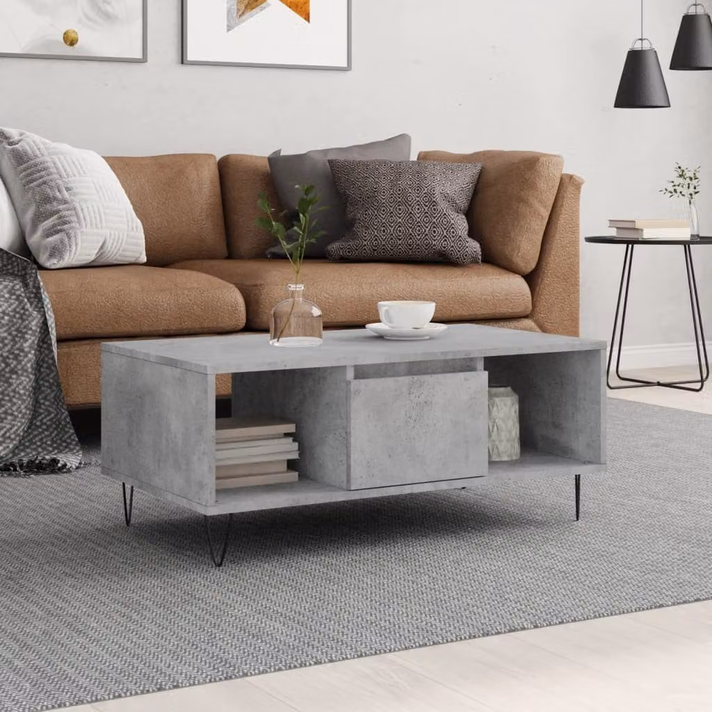 vidaXL Tavolino da salotto moderno rettangolare in grigio cemento con finitura opaca L/P/H: 90 x 50 x 36,5 cm