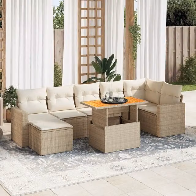 Set Divano da Giardino 8 pz con Cuscini Beige in Polyrattan 3327068