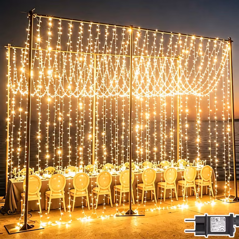 Tenda luminosa a LED, 6x3 metri, 600 LED, 8 modalità, impermeabile, luce bianco caldo