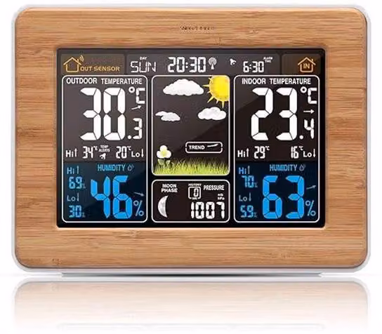 Stazione meteorologica digitale wireless con sensore esterno - Termometro e igrometro digitali - Previsioni del tempo e orologio atomico - Stazione meteorologica di precisione per uso domestico - Colore kaki