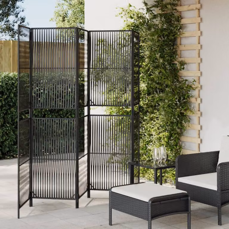 Divisorio per ambienti vidaXL a 5 pannelli in polyrattan e metallo nero opaco H: 180 cm, L: 245 cm